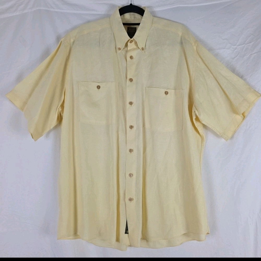 Scott Barber 100% Linen Shirt Sleeve Button-down Yellow Shirt Size 2XL XXL